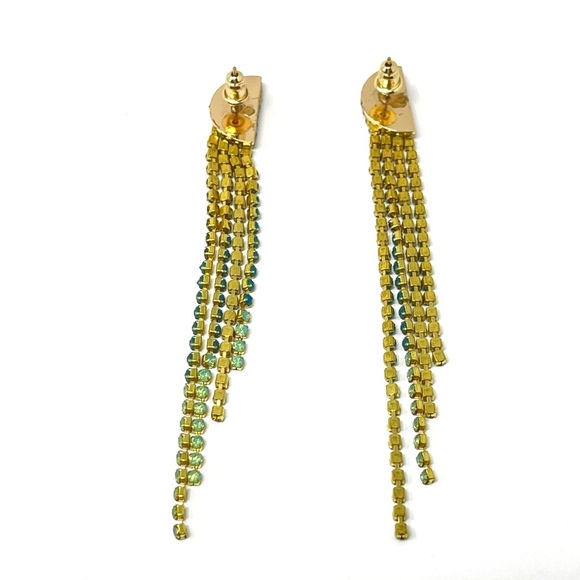 New Anthropologie Crystal Beaded Fringe Earrings Green - Picture 5 of 5
